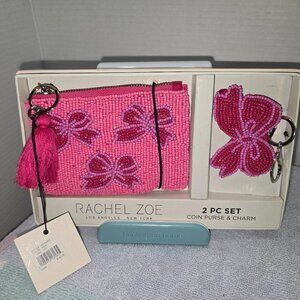 Rachel Zoe Hot Pink Beaded Coin Purse & Bow Keychain Charm